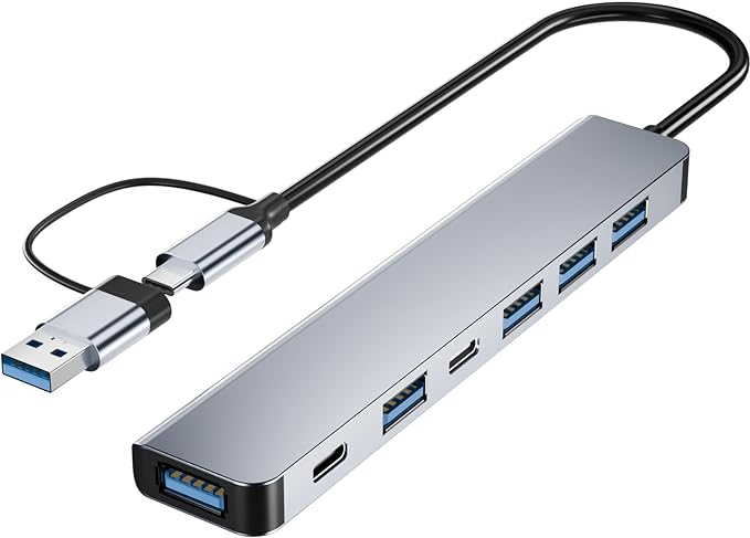 USB C/USB Hub, BERLAT Aluminum 7 in 1 USB C & USB Hub with USB 3.0, USB 2.0 Ports for PC/Laptops/MacBook Pro/Air/iMac/iPad and More Devices