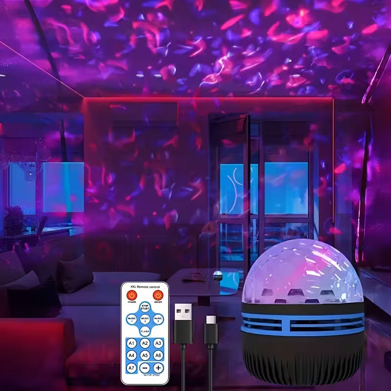 [Room Decoration] Ripple Wave Projection Light, USB Powered, Remote Adjustable, Ceiling Atmosphere Light, Suitable as Bedroom Night Light, Holiday Gift, Mood Lighting, Party Decoration. USB-powered, No Batteries Included
