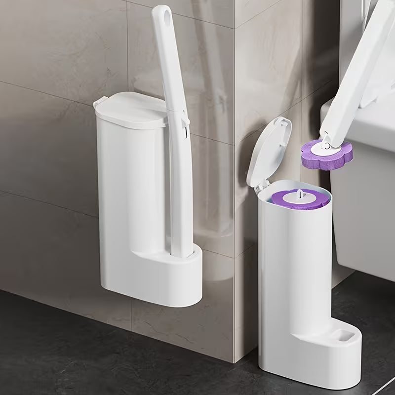 Disposable Toilet Brush with Replaceable Heads | Modern Plastic Toilet and Detail Crevice Scrubbing Brush Set, Suitable for Cleaning Toilet Corners, Window Grooves, Door Tracks, and Keyboards
