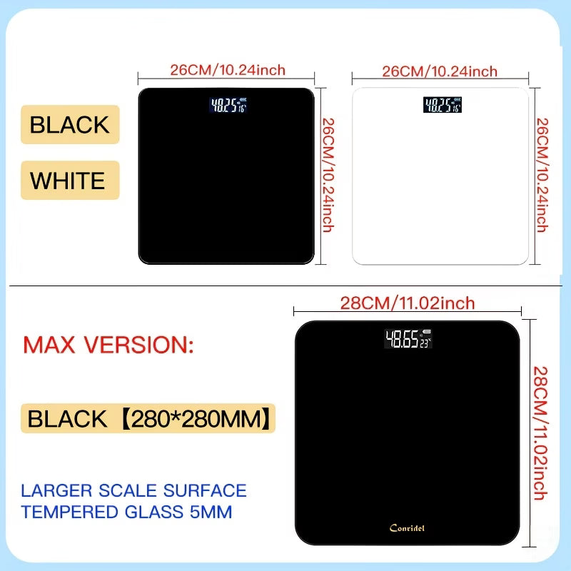 High Precision Bath Photo Room Scale, Electronic Scale, Accurate, LED Display Screen And Temperature Display (Switchable KG And Pound), Super Wide Platform, High Hardness Glass Material, Suitable for Gym, University Dormitory Family, Female Favorite