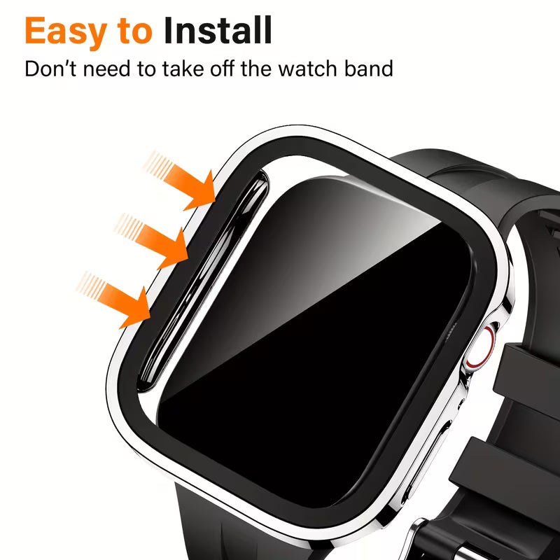 Set of 4, Premium Electroplated Design, Electroplated PC Protective Case for Apple Watch + Built-In Tempered Glass Screen, Stylish Design, Suitable for 40MM, 41MM, 42MM, 44MM, 45MM, 46MM, 49MM, a Great Gift Option.