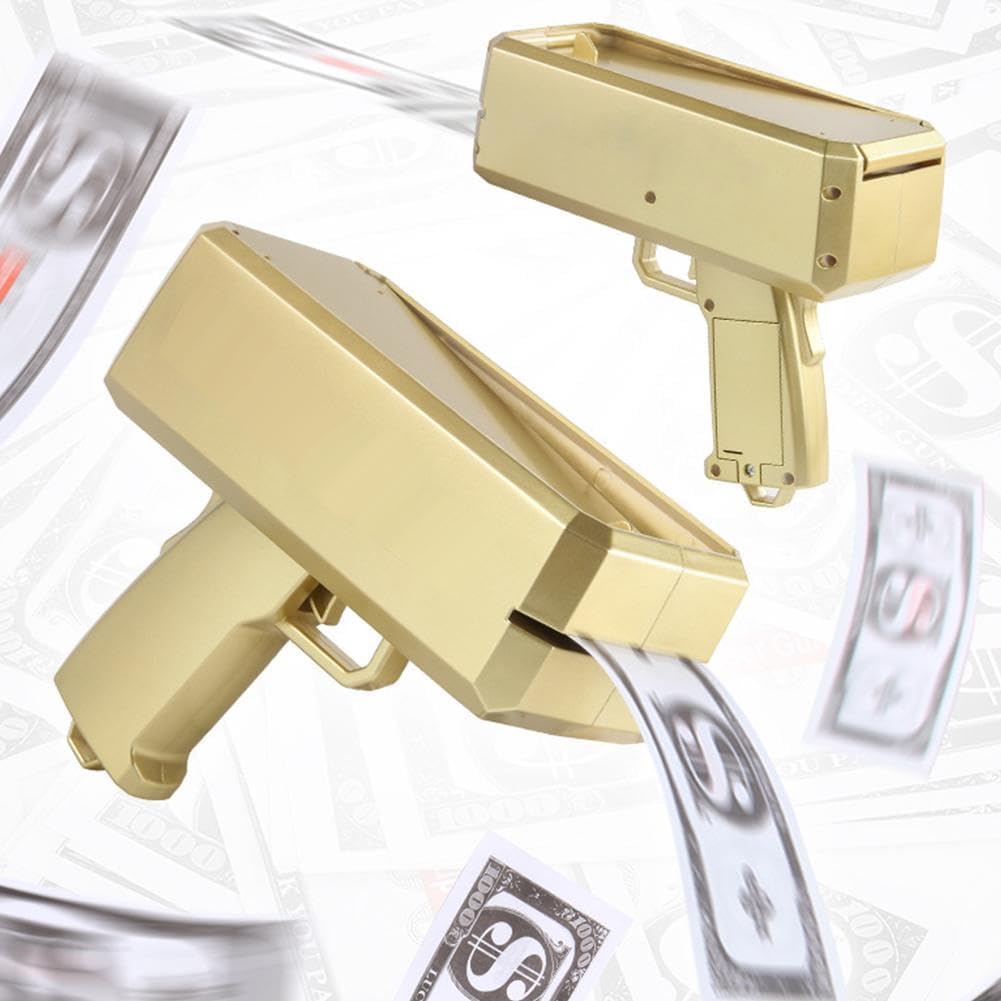 Money Gun Shooter Handheld Cash Money Gun Spraying Machine Money Dispenser with 100pcs Bills Loading Capacity Prop Gun for Birthday Wedding Party, Night Club (Gold)