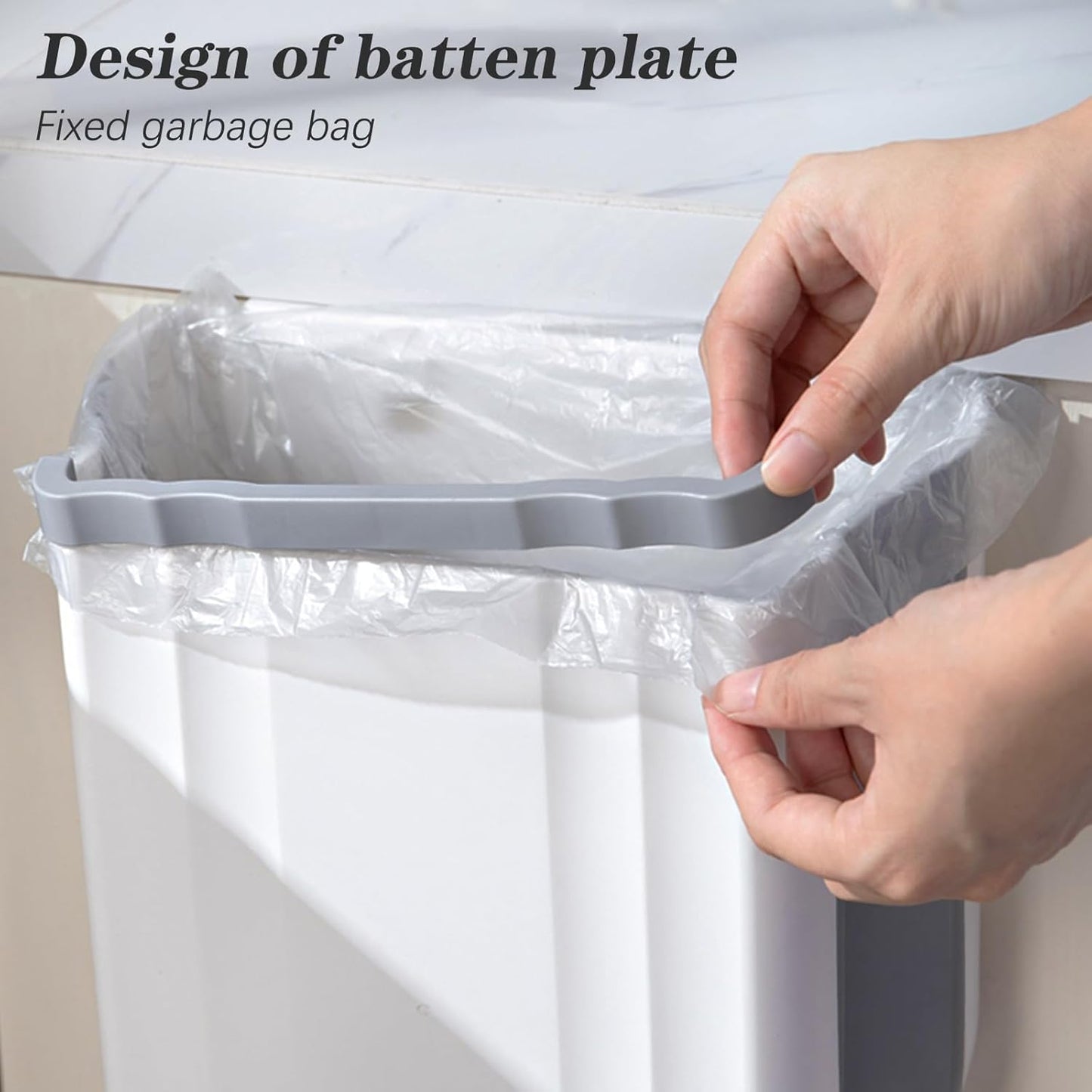 Wall Mounted Foldable Trash Can for Kitchen Cabinet - 2.4 Gallon Hanging Small Waste Bin,Plastic Collapsible Garbage Can for Bathroom, Bedroom Counter (Grey)