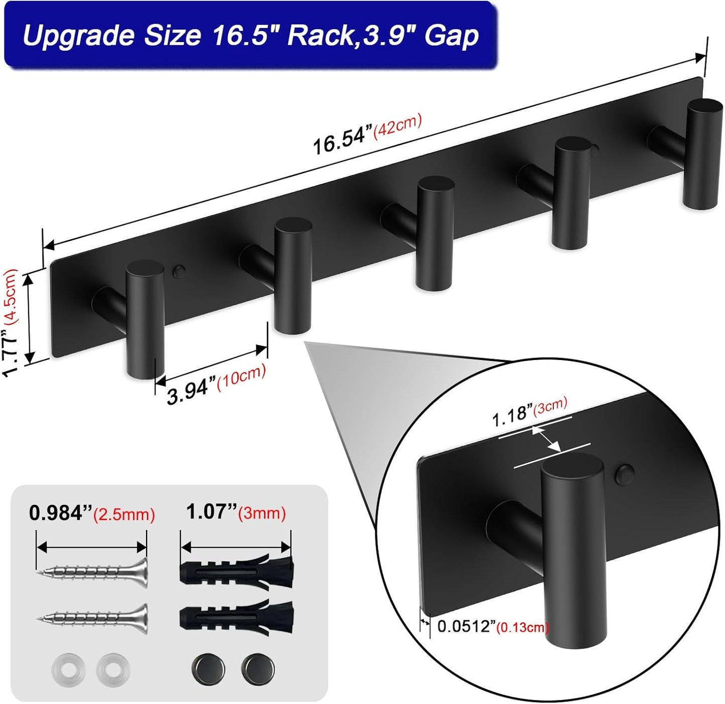 Bntuk Coat Rack Wall Mount - 5 Coat Hooks, Towel Racks for Bathroom Robes Bags Keys, Hat Rack Wall Towel Hooks Organizer Essential (Black)