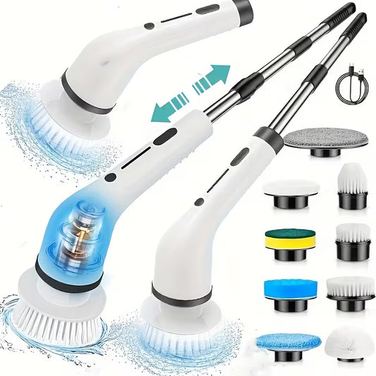 2026 Electric Spin Scrubber | Dual Adjustable Speeds | Cordless | Adjustable & Detachable Handle | 8 Replaceable Brush Heads | Up to 300/400RPM | for Floor, Bathroom, Tub, Tile