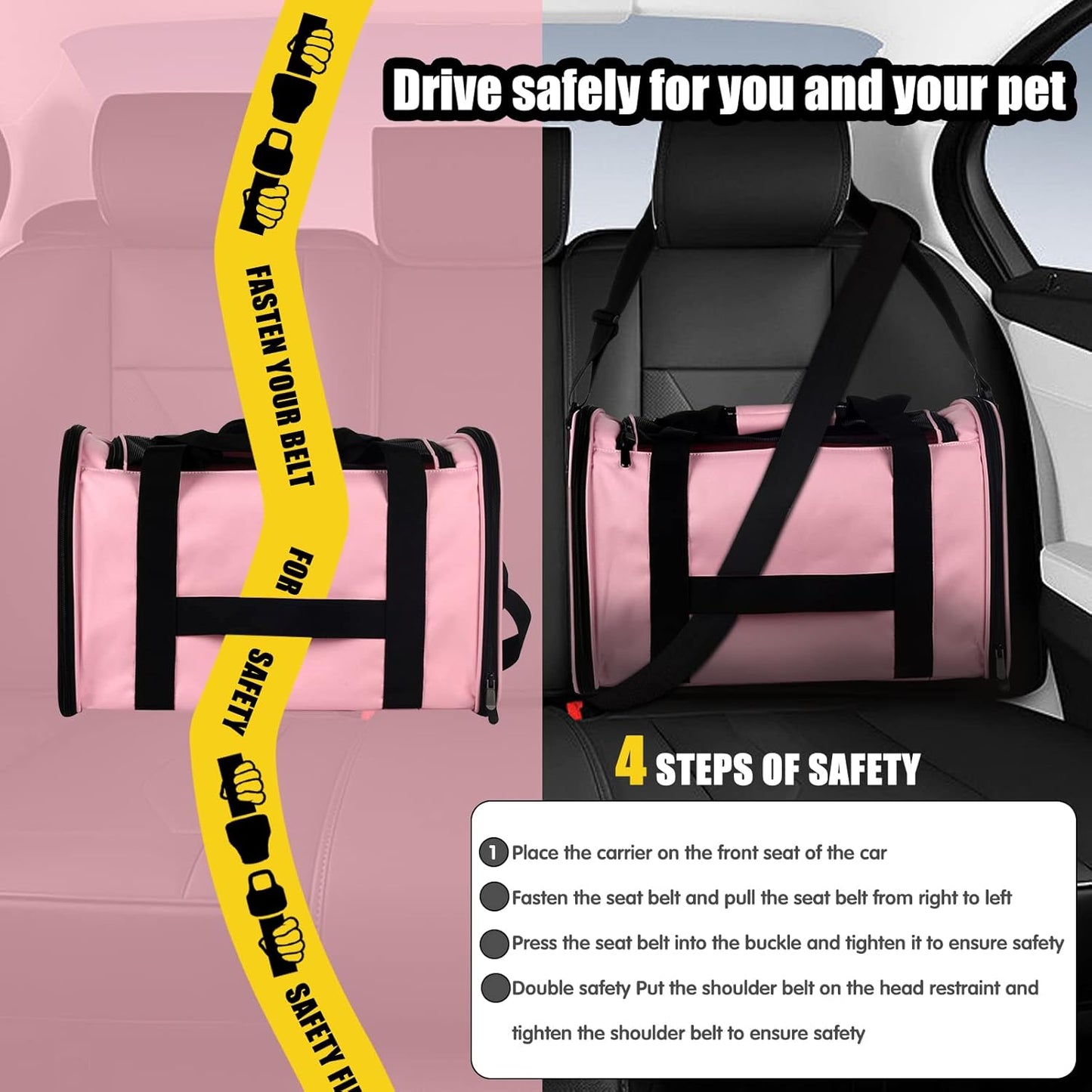 Cat Carrying Case - Pet Carrier Airline Approved, Protable and Breathable Pet Travel Carrier Removable Fleece Pad, Collapsible Cat Carrier Dog Carrier for Medium Cats Small Cats Dogs (Small, Pink