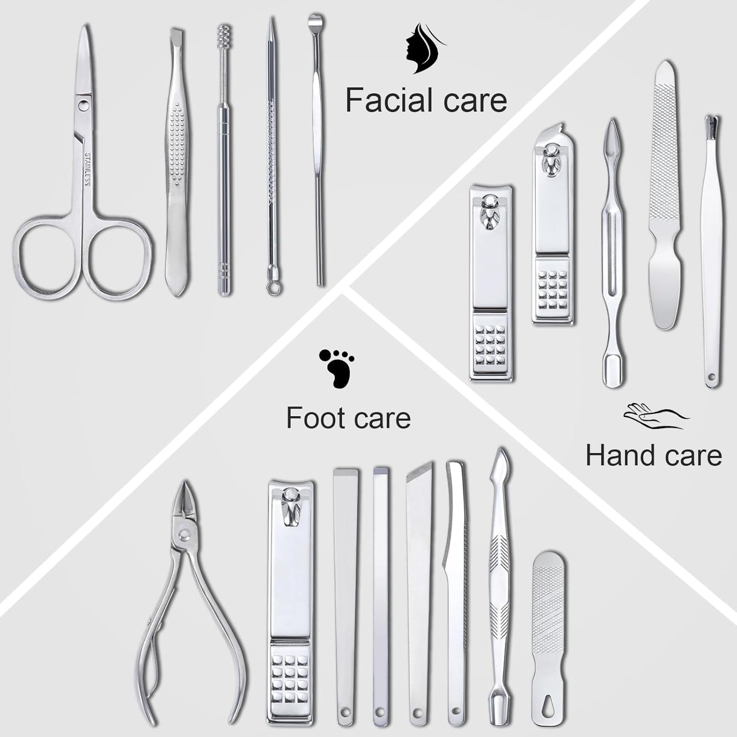 Yougai Nail Clippers Set - 18 Pcs Professional Manicure Pedicure Kit Gifts for Fathers Day Men Women, Stainless Steel Fingernail Toenail Cutters, Nail Care Grooming Tools with Leather Travel Case