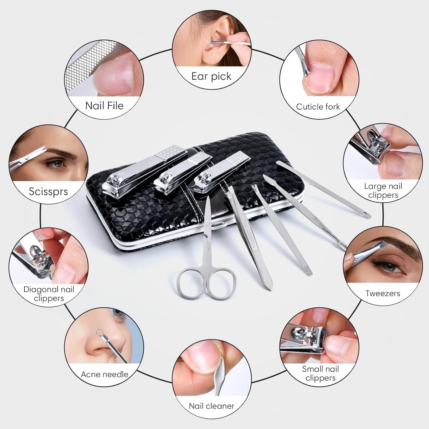 Yougai Nail Clippers Set - 18 Pcs Professional Manicure Pedicure Kit Gifts for Fathers Day Men Women, Stainless Steel Fingernail Toenail Cutters, Nail Care Grooming Tools with Leather Travel Case