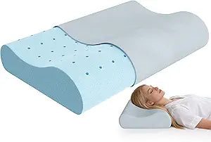 Releep Gel Memory Foam Pillow, Wave Contour Neck Support Pillow, Cooling Cervical Neck Pillow with Airflow Holes, Ergonomic Orthopedic Pillow for Side and Back Sleepers