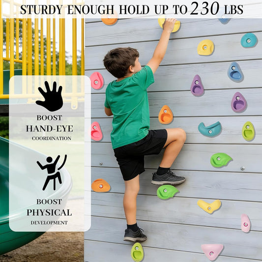 20 PCS Rock Climbing Holds for Kids,Rock Climbing Wall Grips Climbing Rocks Wall Kit for Indoor and Outdoor Playground Play Set with Hardware（Pastel Color