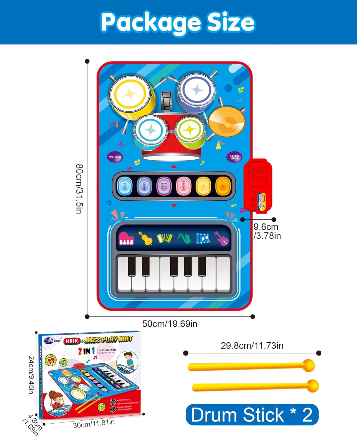 DQMOON Toys for 1 Year Old Boy Gifts, Baby Musical Mat with Piano & Drum, Adjustable Volume, 12-18 Months Toddler Toys, Christmas Birthday Easter Gifts for 1-2 Year Olds Boys Girls (Blue)
