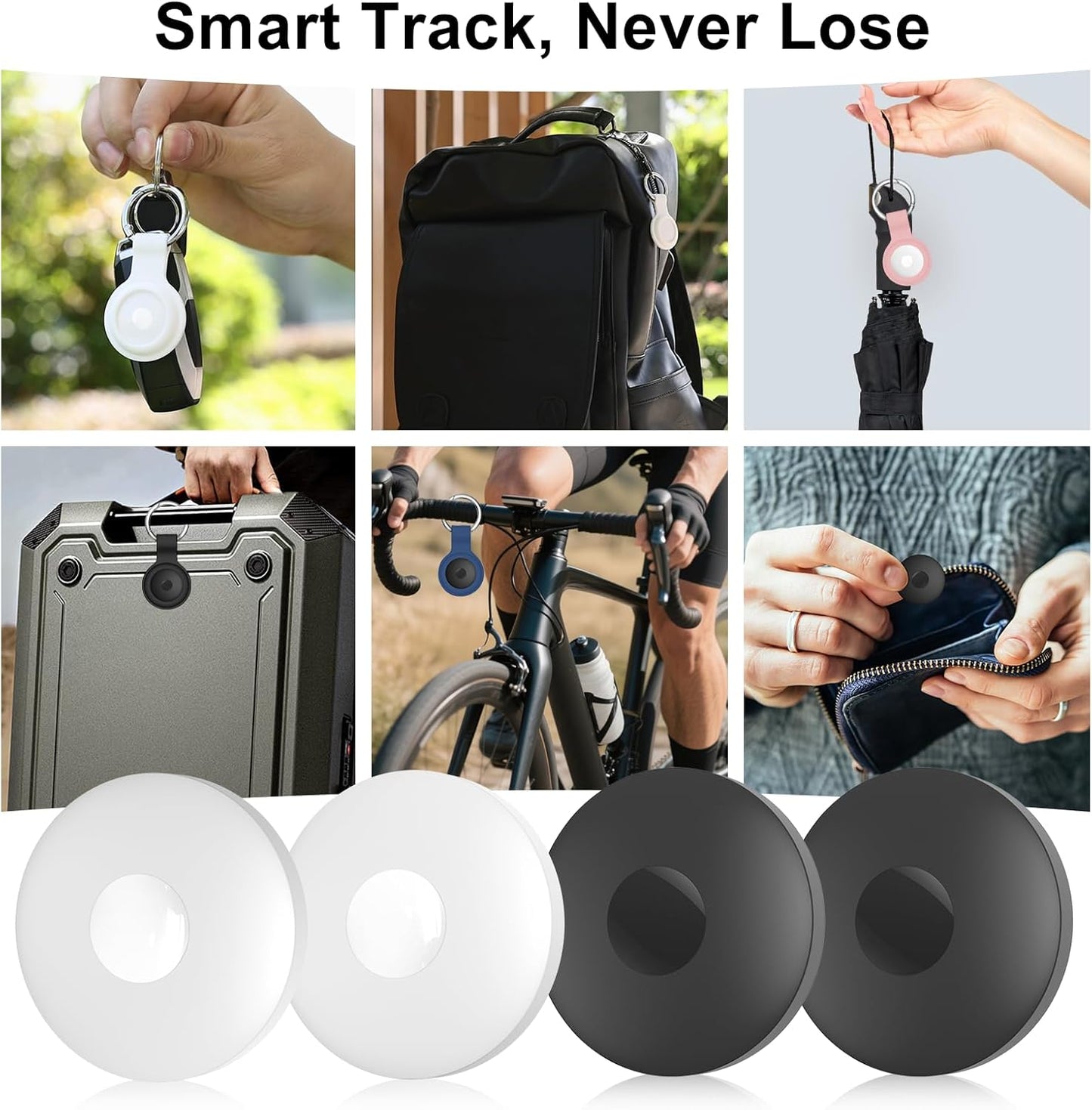 Air Tracker Work with Apple Find My App (iOS Only), 4-Pack Bluetooth + UWB Smart Tag, Include 2pcs Extra Replaceable 2032 Batteries, Silicone Case, Item Locator Finder for Keys Vehicles Luggage Bags