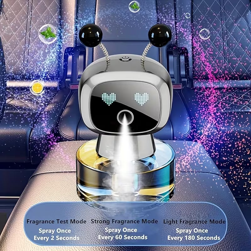 Robot Smart Car Air Freshener, USB Charging Design, Automatic Fragrance Spraying When The Car Starts And Stops, AI Expression Changes In Fun, Four Levels Of Fragrance Concentration Can Be Adjusted At Will, Ideal Car Decoration, The Best Gift