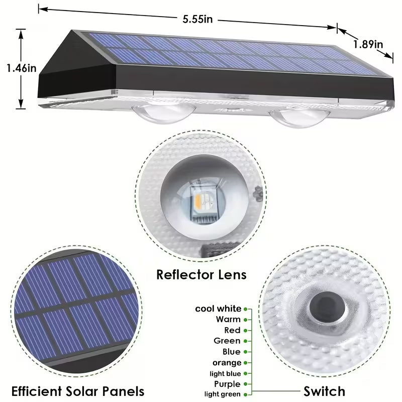 Outdoor Solar Fence Lights, 4 Pack Warm White & Cool White & RGB 7 Color Solar Wall Lights, Solar Deck Lights For Railings, Walls, Deck, Fence Porch Lights, Lights, Street Lights, Patio, House And Garage
