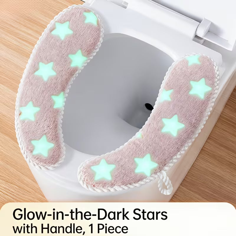 Star-Patterned Toilet Seat Cover, Paired with Thickened Plush Hanging Bath Mat with Handle, Night-Visible Design, And Multi-Color Options