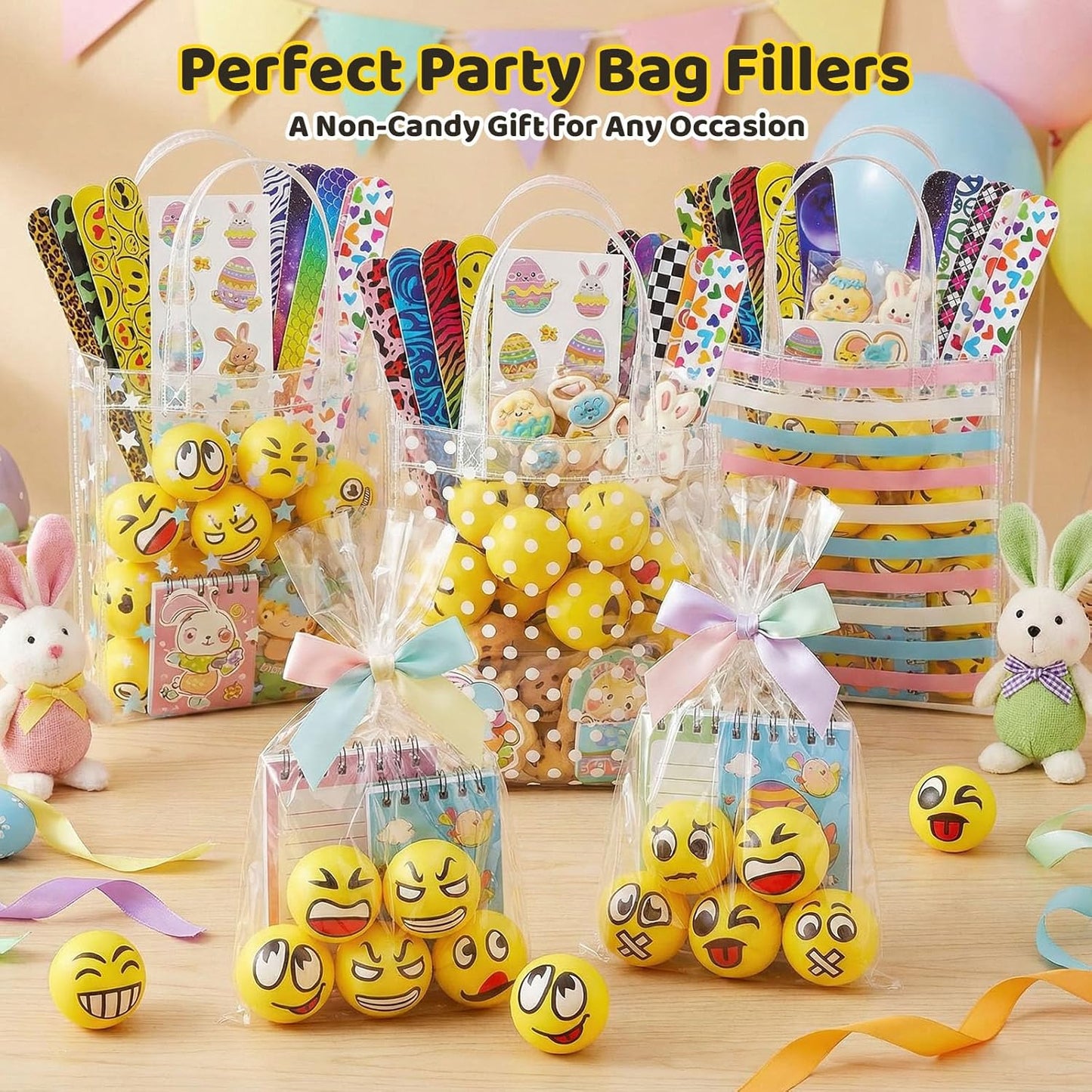 LovesTown 24 PCS Stress Balls Bulk for Party Favors, 2.5 Inch Funny Yellow Face Squeeze Toys Foam Face Squeeze Fidget Ball for Kids and Adult Stress Relief Gifts for Coworkers Classroom Prizes