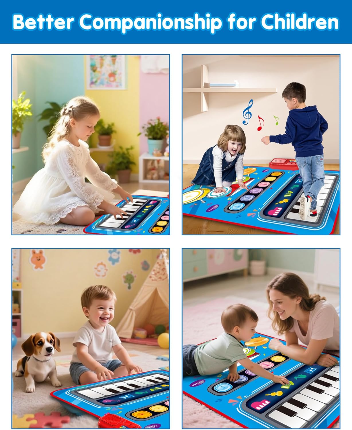 DQMOON Toys for 1 Year Old Boy Gifts, Baby Musical Mat with Piano & Drum, Adjustable Volume, 12-18 Months Toddler Toys, Christmas Birthday Easter Gifts for 1-2 Year Olds Boys Girls (Blue)