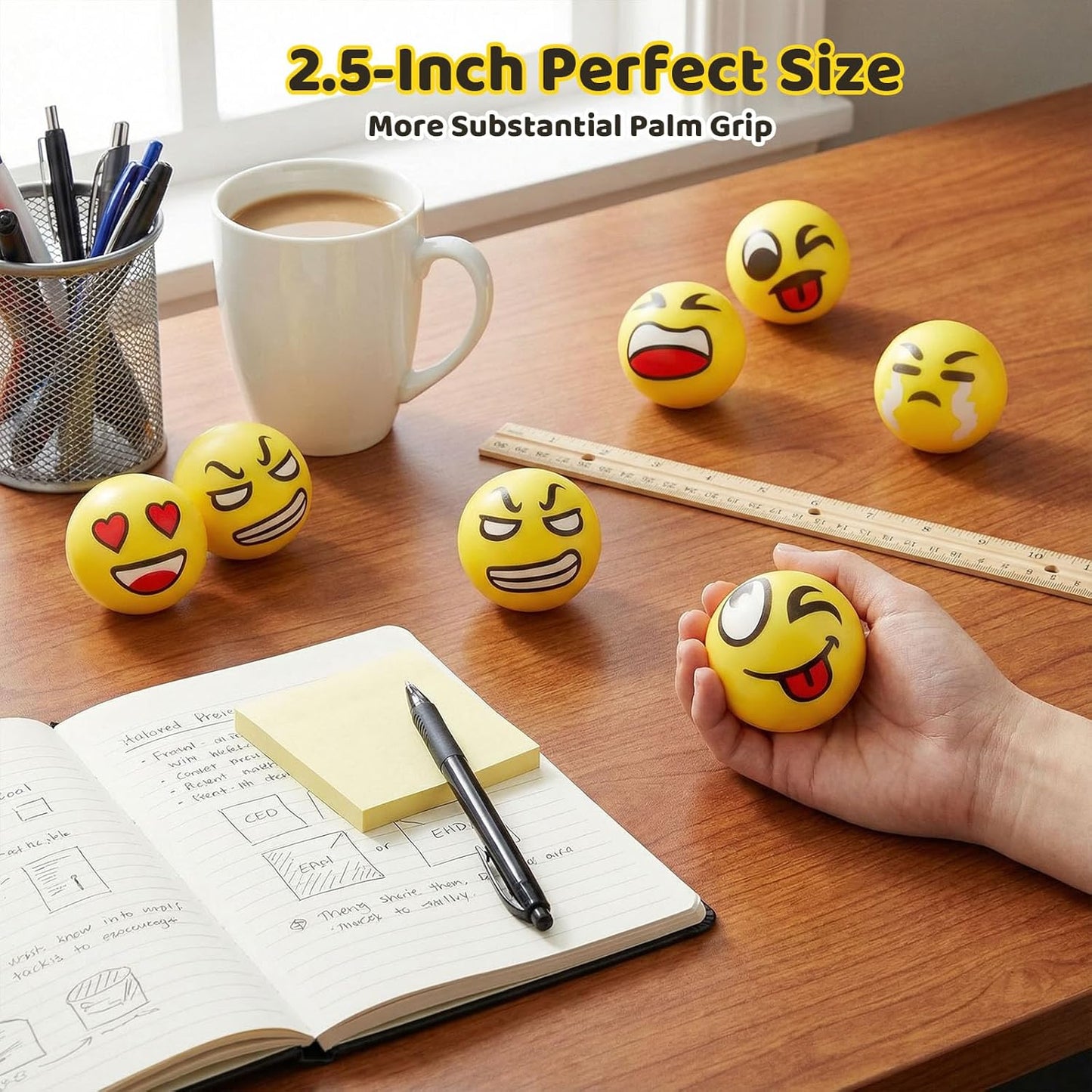 LovesTown 24 PCS Stress Balls Bulk for Party Favors, 2.5 Inch Funny Yellow Face Squeeze Toys Foam Face Squeeze Fidget Ball for Kids and Adult Stress Relief Gifts for Coworkers Classroom Prizes