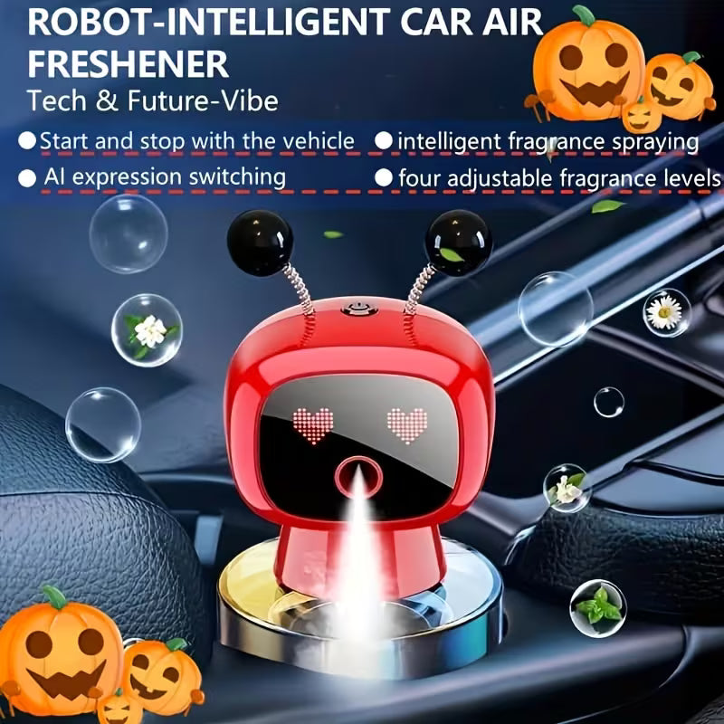 Robot Smart Car Air Freshener, USB Charging Design, Automatic Fragrance Spraying When The Car Starts And Stops, AI Expression Changes In Fun, Four Levels Of Fragrance Concentration Can Be Adjusted At Will, Ideal Car Decoration, The Best Gift
