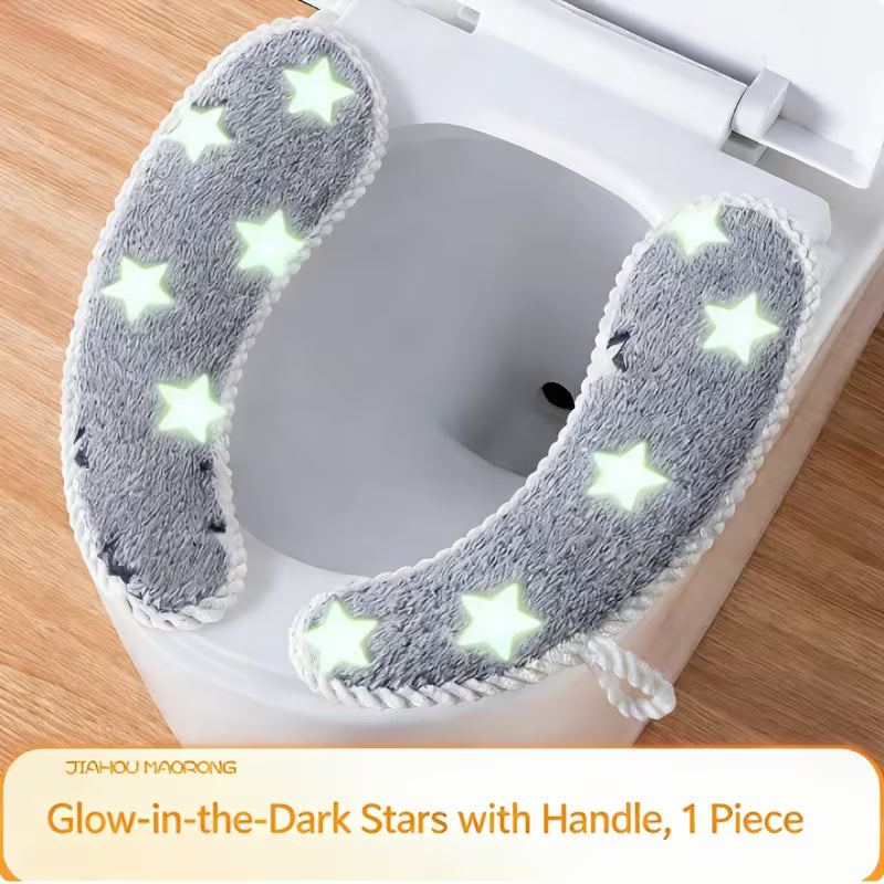 Star-Patterned Toilet Seat Cover, Paired with Thickened Plush Hanging Bath Mat with Handle, Night-Visible Design, And Multi-Color Options