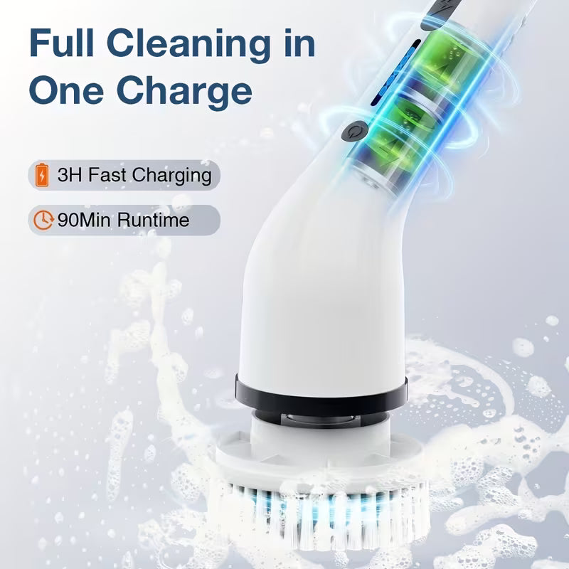 2026 Electric Spin Scrubber | Dual Adjustable Speeds | Cordless | Adjustable & Detachable Handle | 8 Replaceable Brush Heads | Up to 300/400RPM | for Floor, Bathroom, Tub, Tile