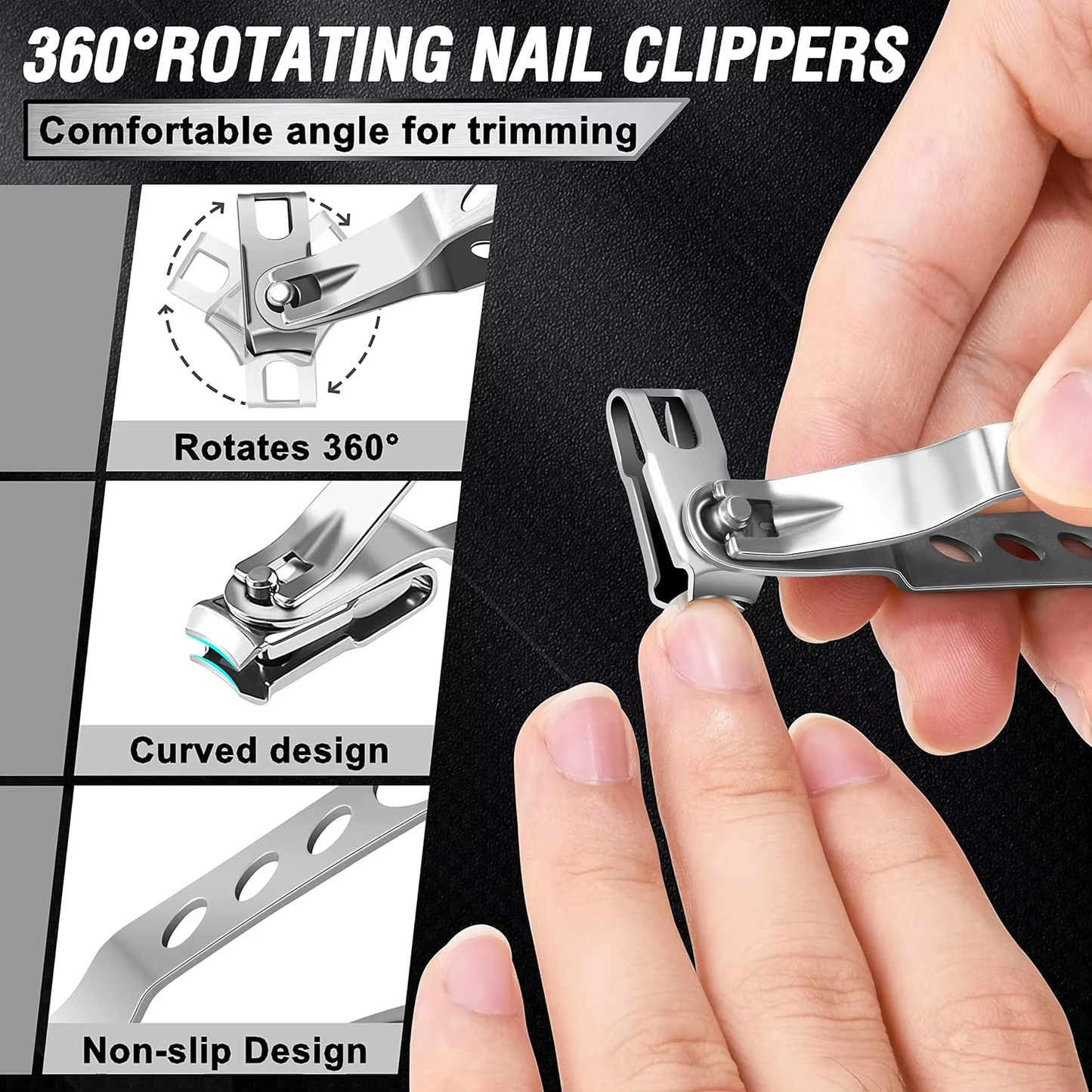 Precisely trimmed and easy-to-hold nail clippers, suitable for thick toenails, angled big toe nail clipper set, suitable for men