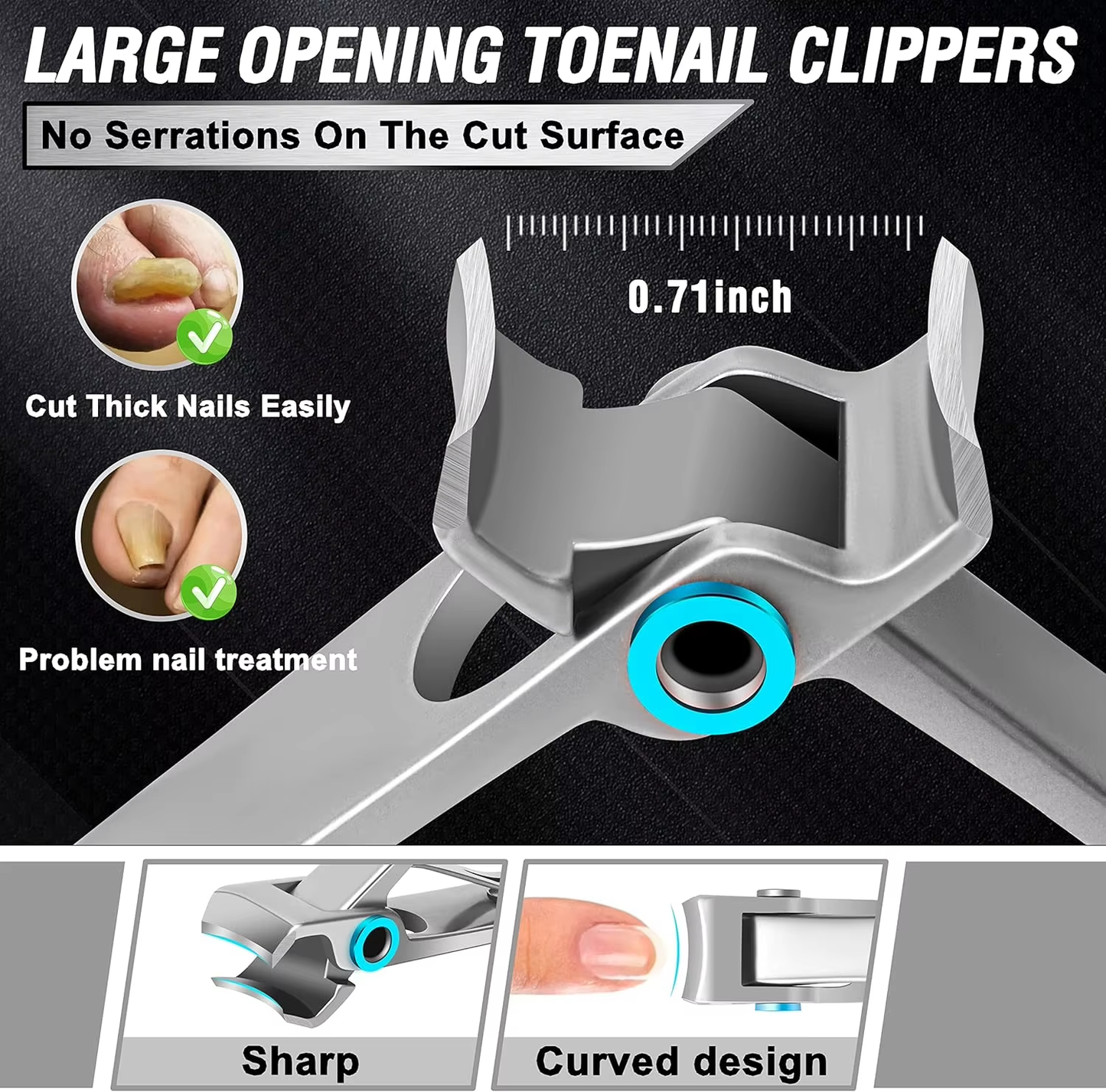 Precisely trimmed and easy-to-hold nail clippers, suitable for thick toenails, angled big toe nail clipper set, suitable for men