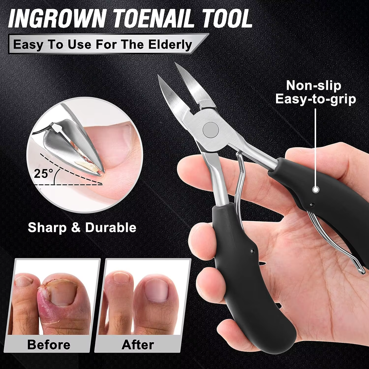 Precisely trimmed and easy-to-hold nail clippers, suitable for thick toenails, angled big toe nail clipper set, suitable for men