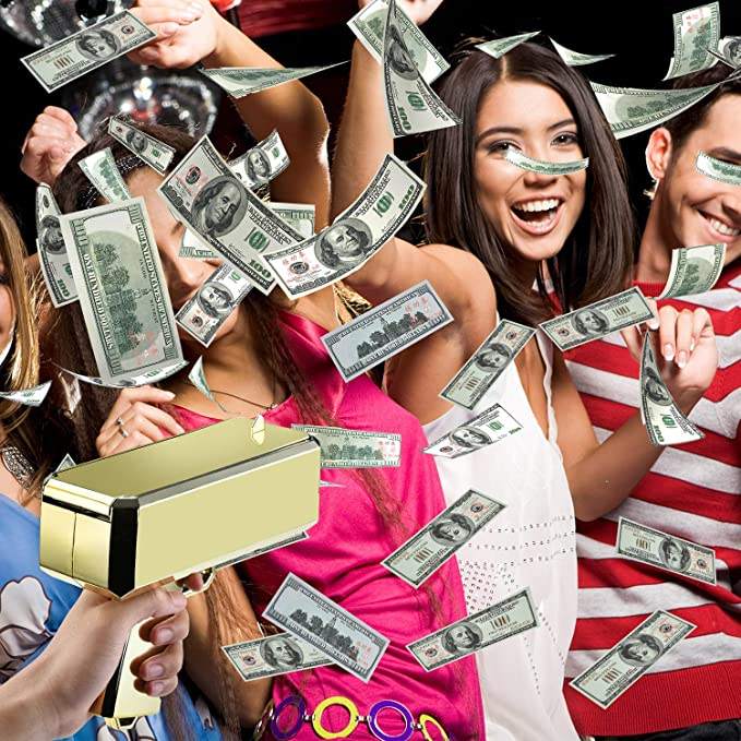 Money Gun Shooter Handheld Cash Money Gun Spraying Machine Money Dispenser with 100pcs Bills Loading Capacity Prop Gun for Birthday Wedding Party, Night Club (Gold)